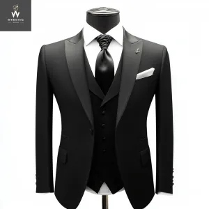 Men's Italian Black Tuxedo Jacket & Pants Set – Perfect for Weddings, Parties, Groom & Prom