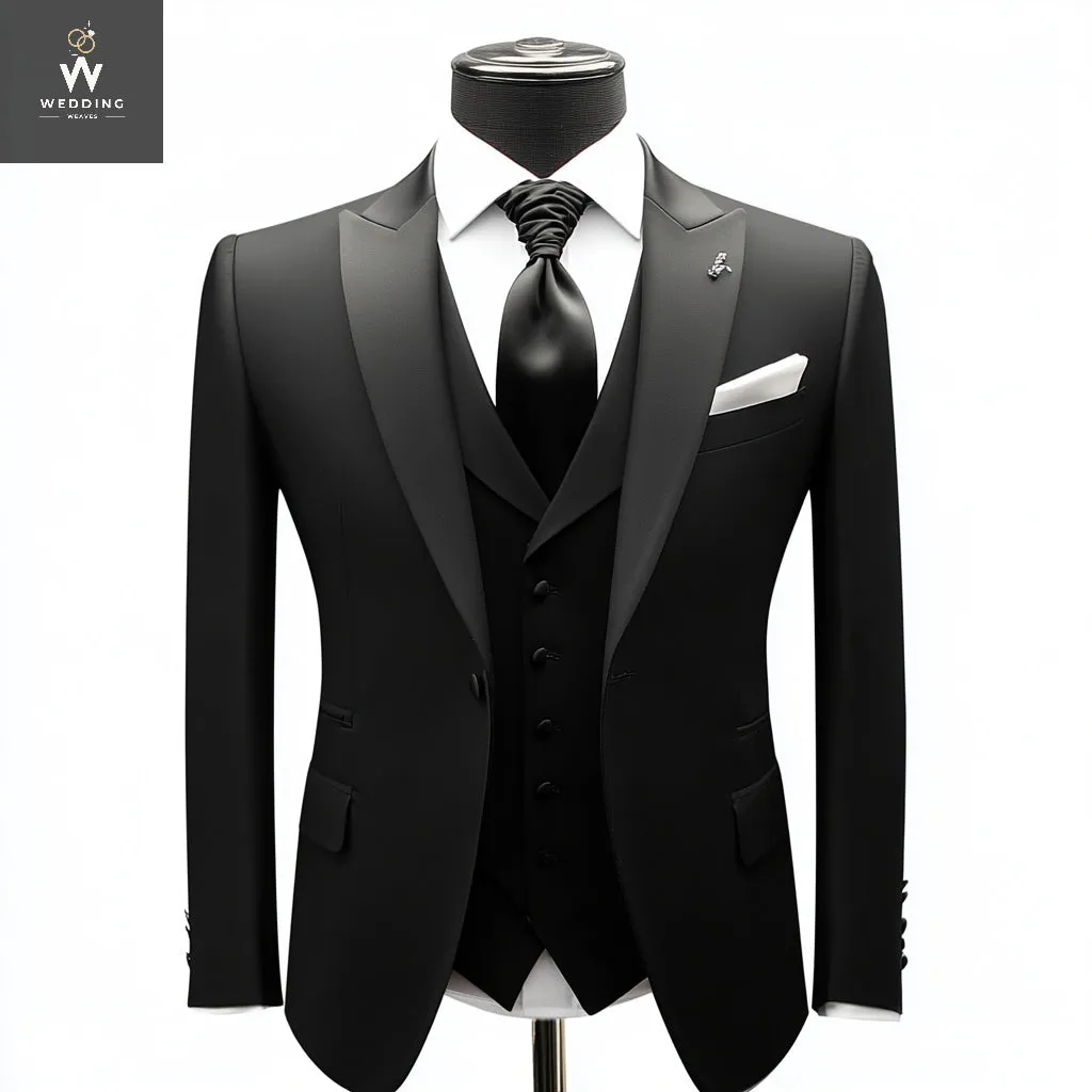 Men's Italian Black Tuxedo Jacket & Pants Set – Perfect for Weddings, Parties, Groom & Prom