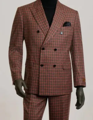 Mens Peak Lapel Modern Fit - No Pleated Pants Designer Brand Red 3 Piece Vested Suit