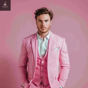 Men's Pink Three-Piece Wedding Suit - Custom Made and Bespoke Tailored Suits