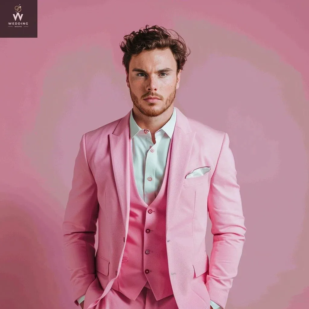 Men's Pink Three-Piece Wedding Suit - Custom Made and Bespoke Tailored Suits