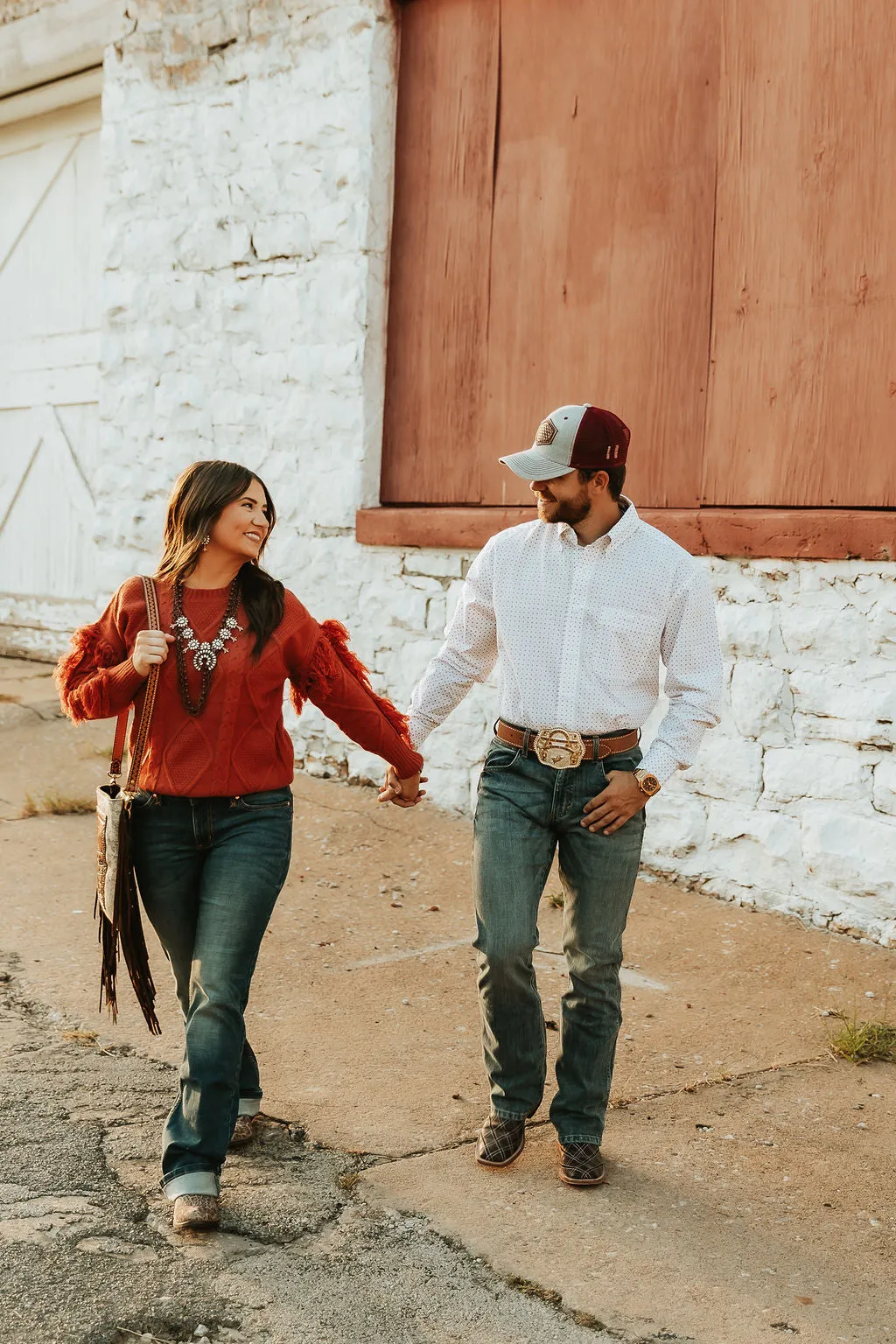 Men's White Button up- red & gold detail
