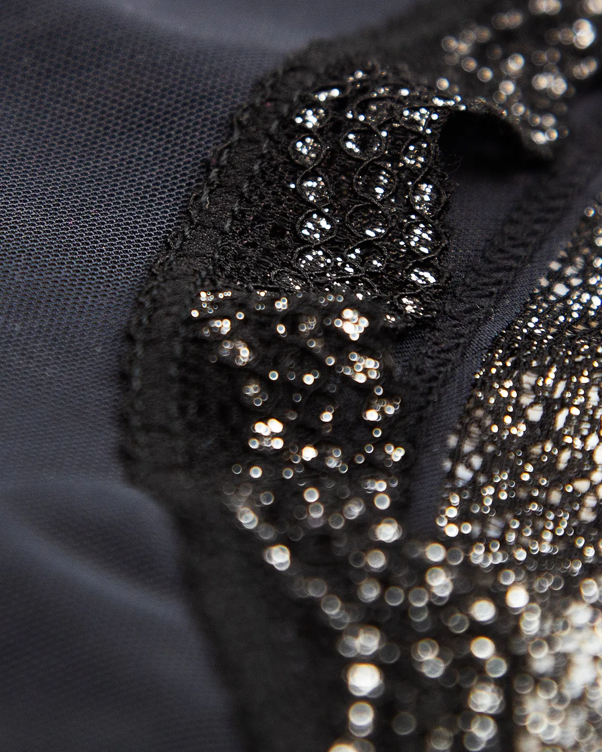 Mesh Brazilian Knicker  - Black Sparkle Lace