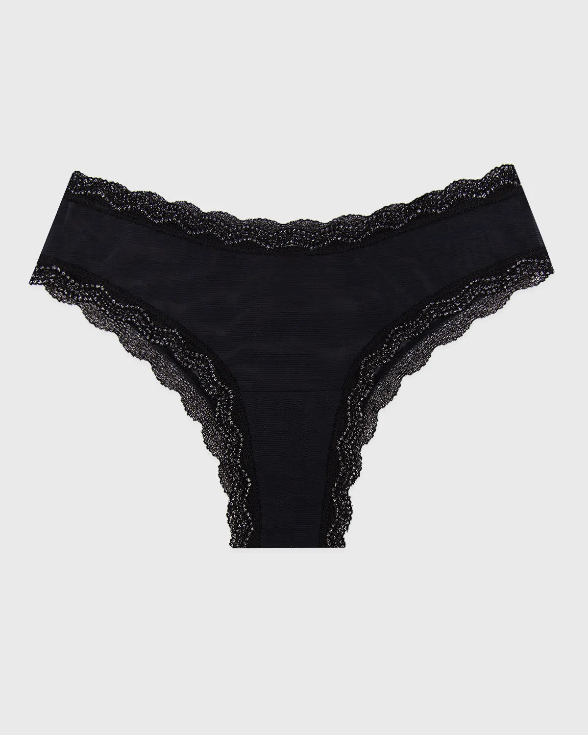 Mesh Brazilian Knicker  - Black Sparkle Lace