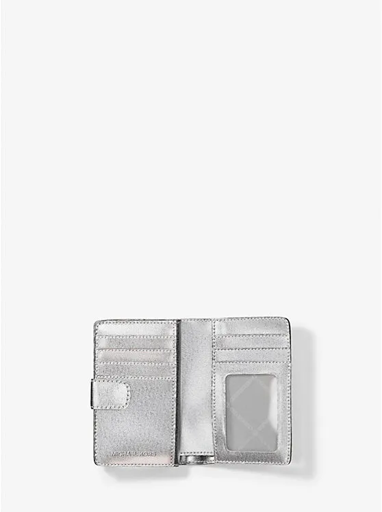 Micheal Kors Jet Set Travel Medium Printed Signature Logo Bi-Fold Wallet Optic White