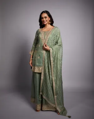 Moss Green Zardosi Embroidered Festive Set