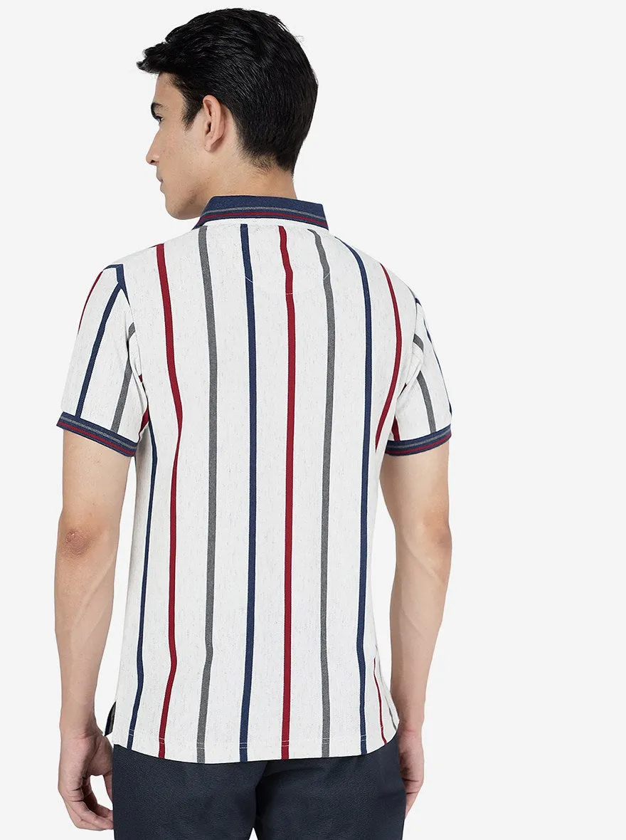 Multicolor Striped Slim Fit Polo T-Shirt | JadeBlue