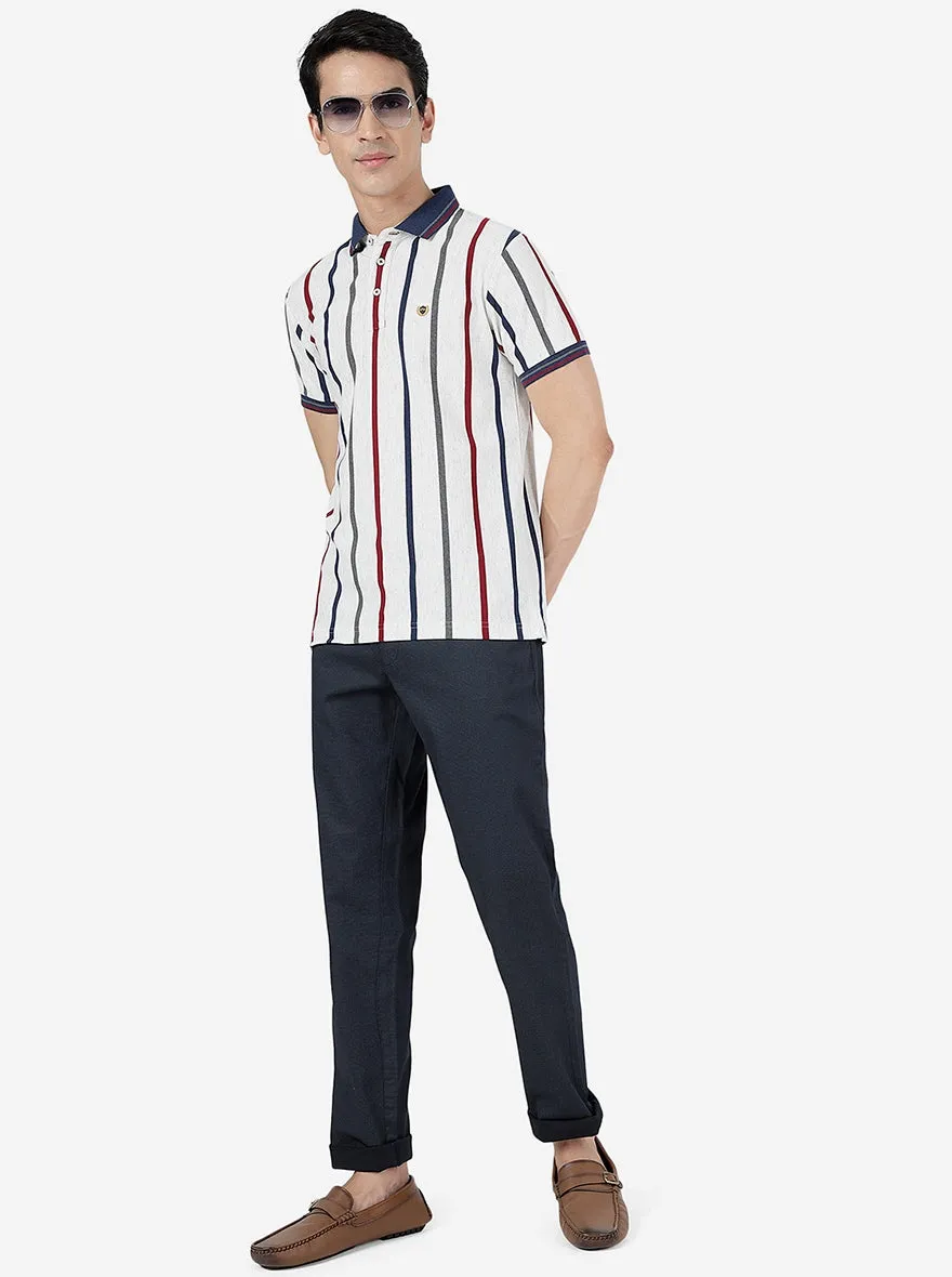 Multicolor Striped Slim Fit Polo T-Shirt | JadeBlue