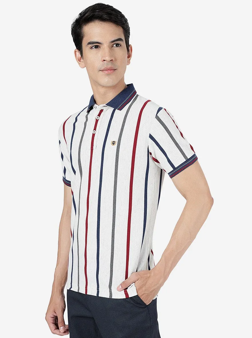 Multicolor Striped Slim Fit Polo T-Shirt | JadeBlue