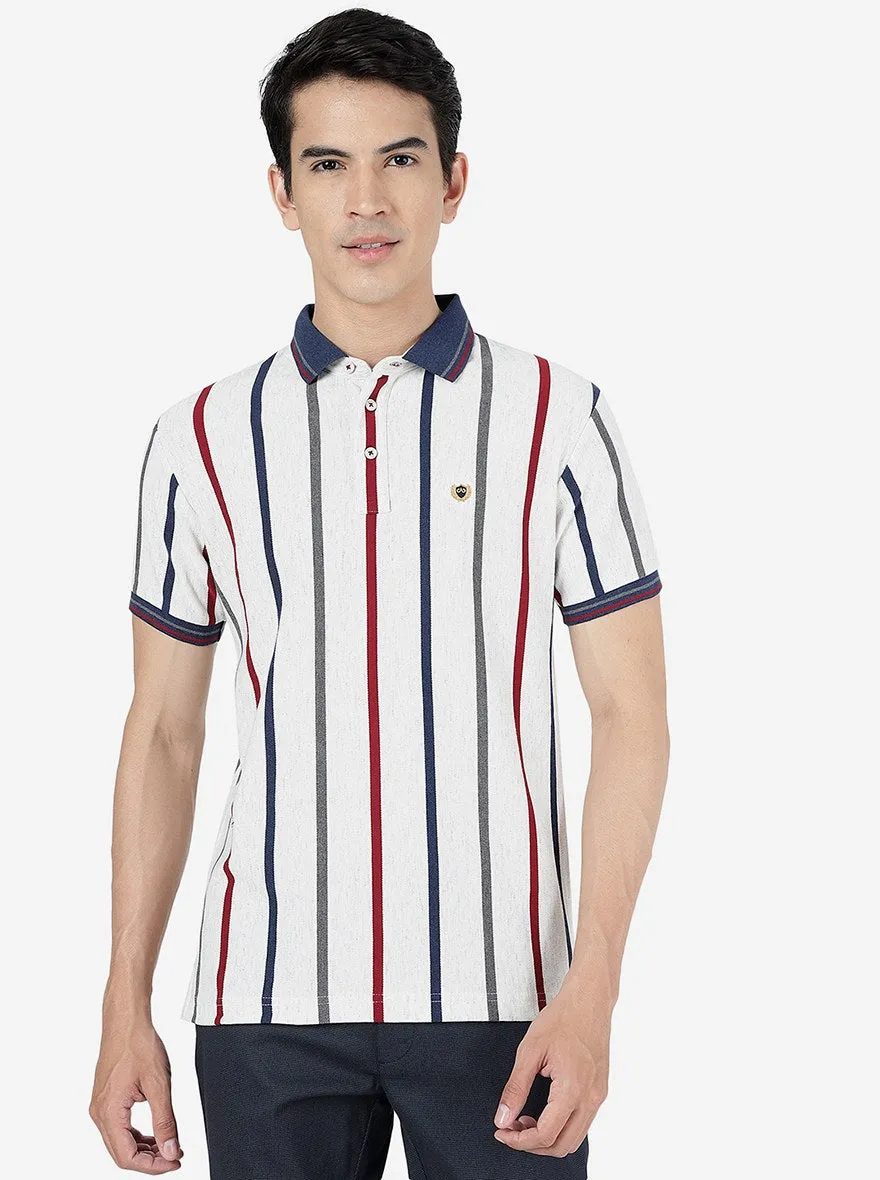 Multicolor Striped Slim Fit Polo T-Shirt | JadeBlue
