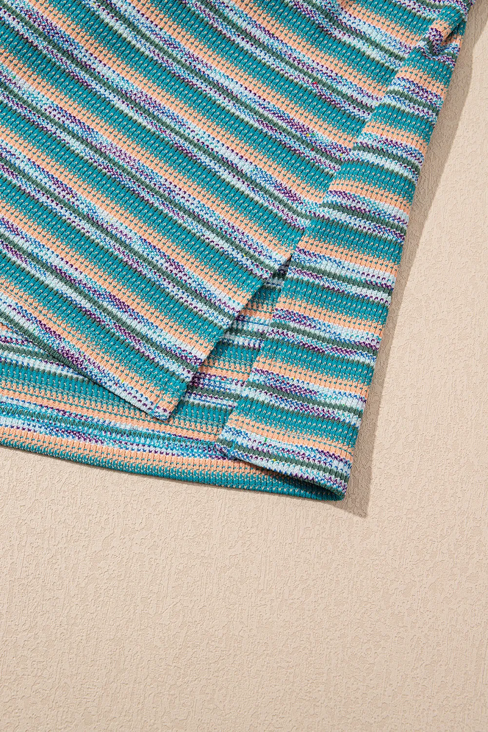 Multicolour Striped Wide Sleeve Loose T Shirt