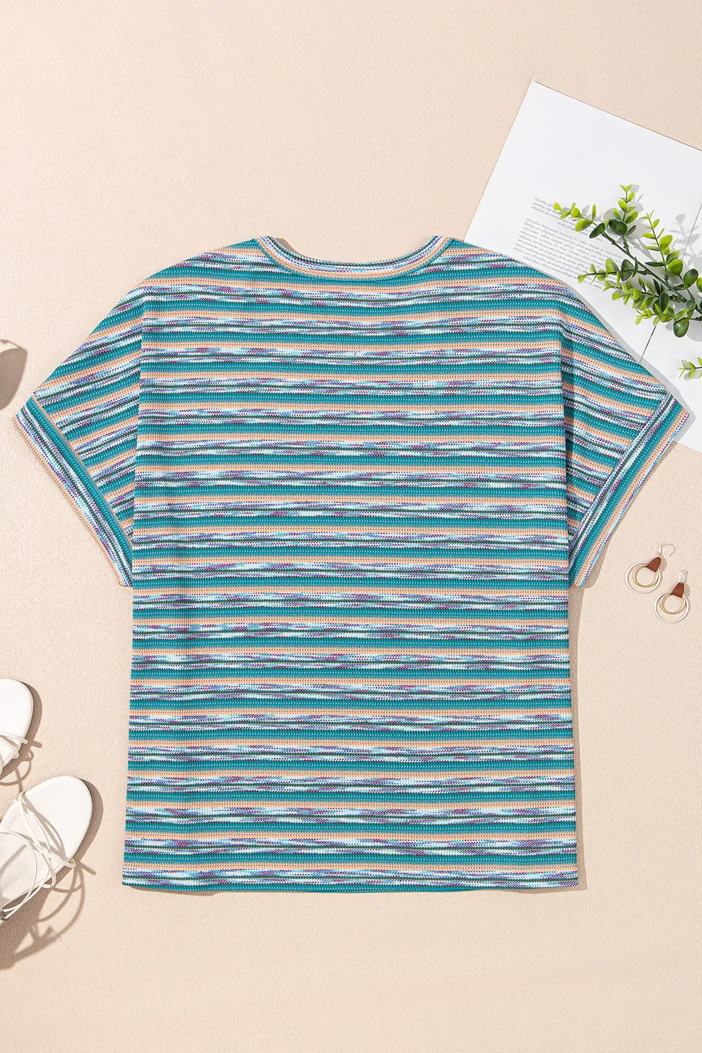 Multicolour Striped Wide Sleeve Loose T Shirt
