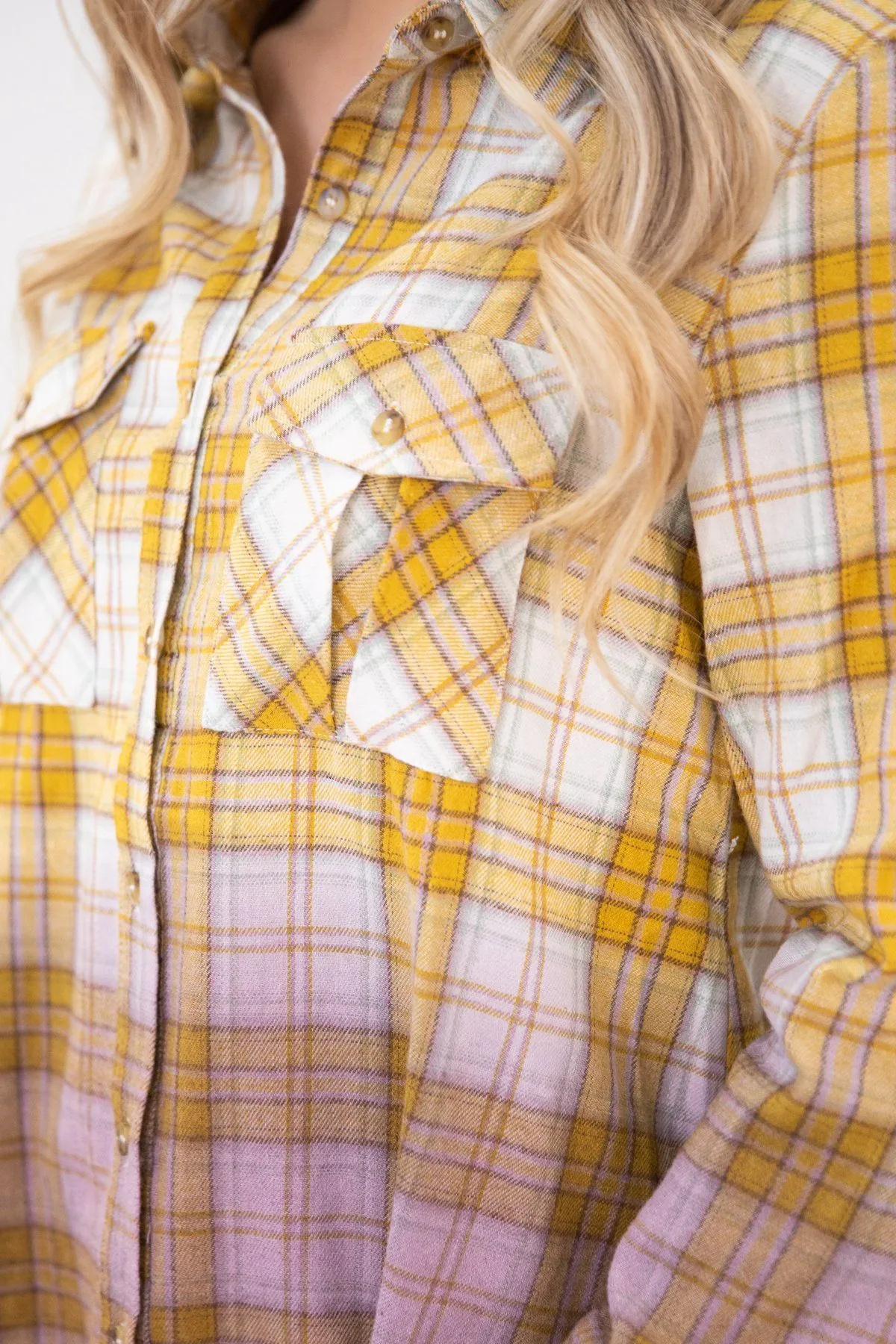 Mustard Ombre Plaid Button Up Top