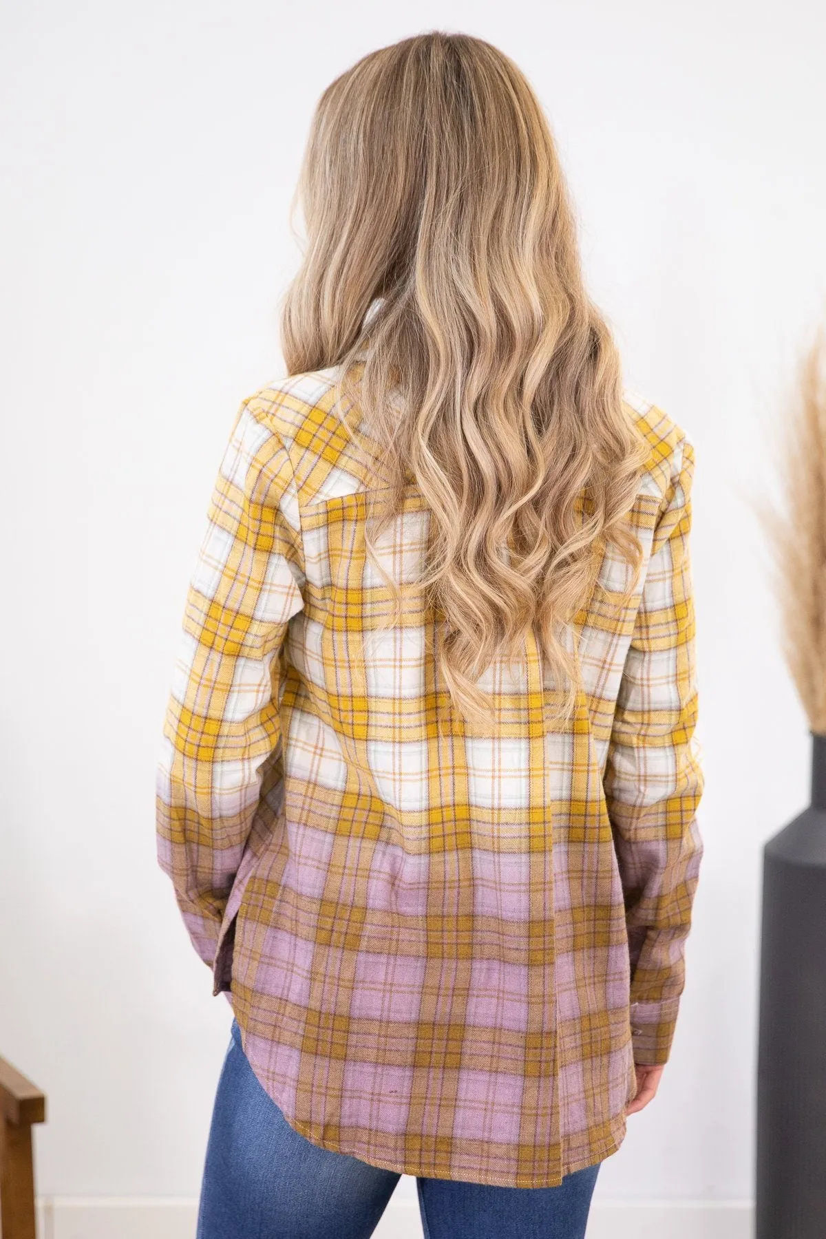 Mustard Ombre Plaid Button Up Top