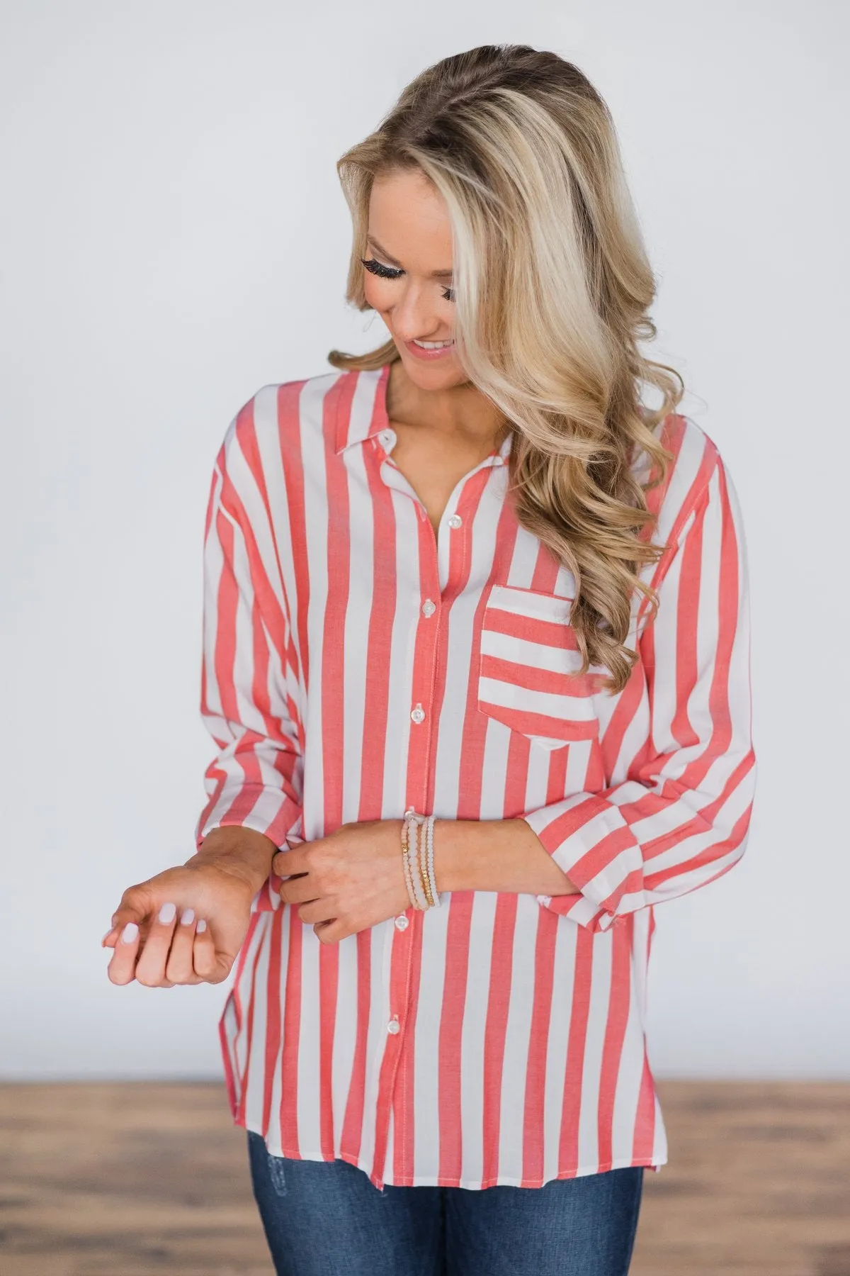 My Sweet Striped Button Up Top