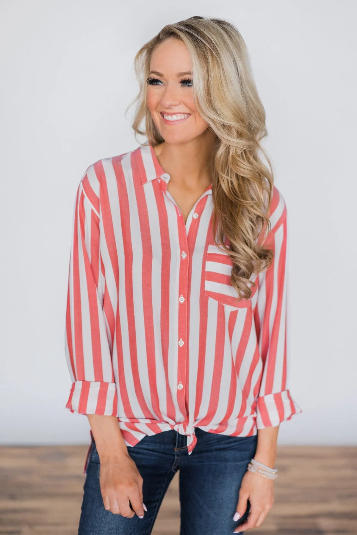 My Sweet Striped Button Up Top