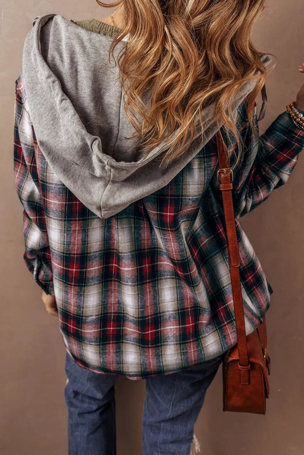 Natalia Drawstring Plaid Button Up Hooded Shacket