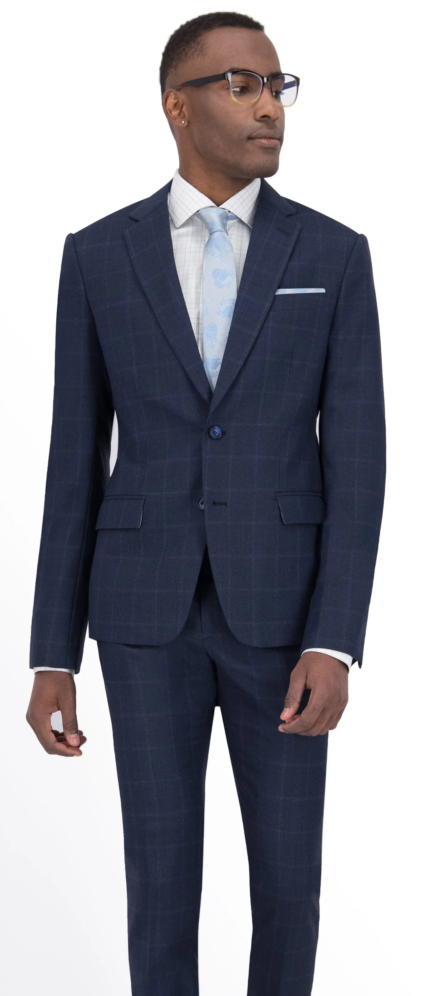 Navy Blue Check Long Suit