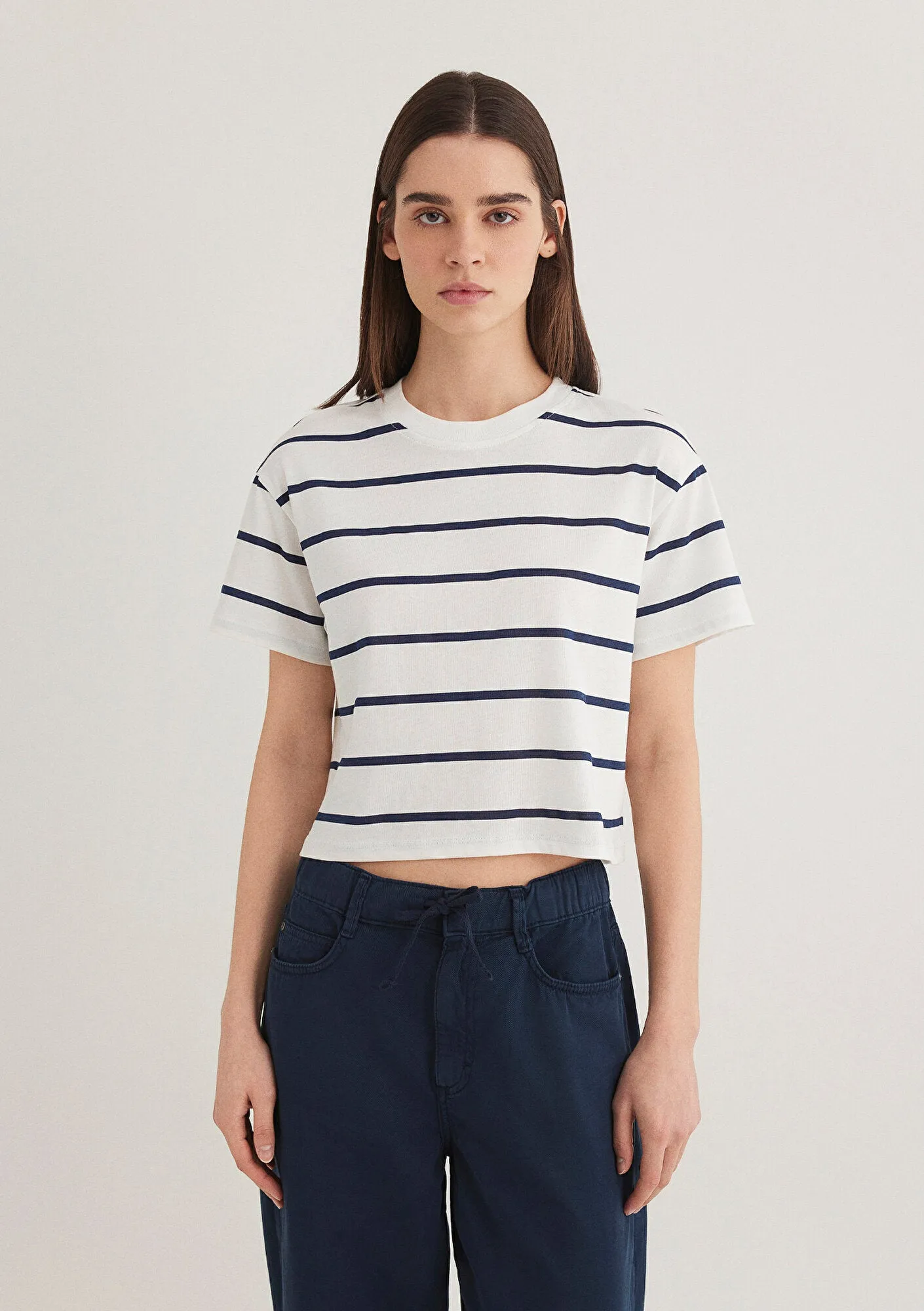 Navy Striped Crop T-Shirt