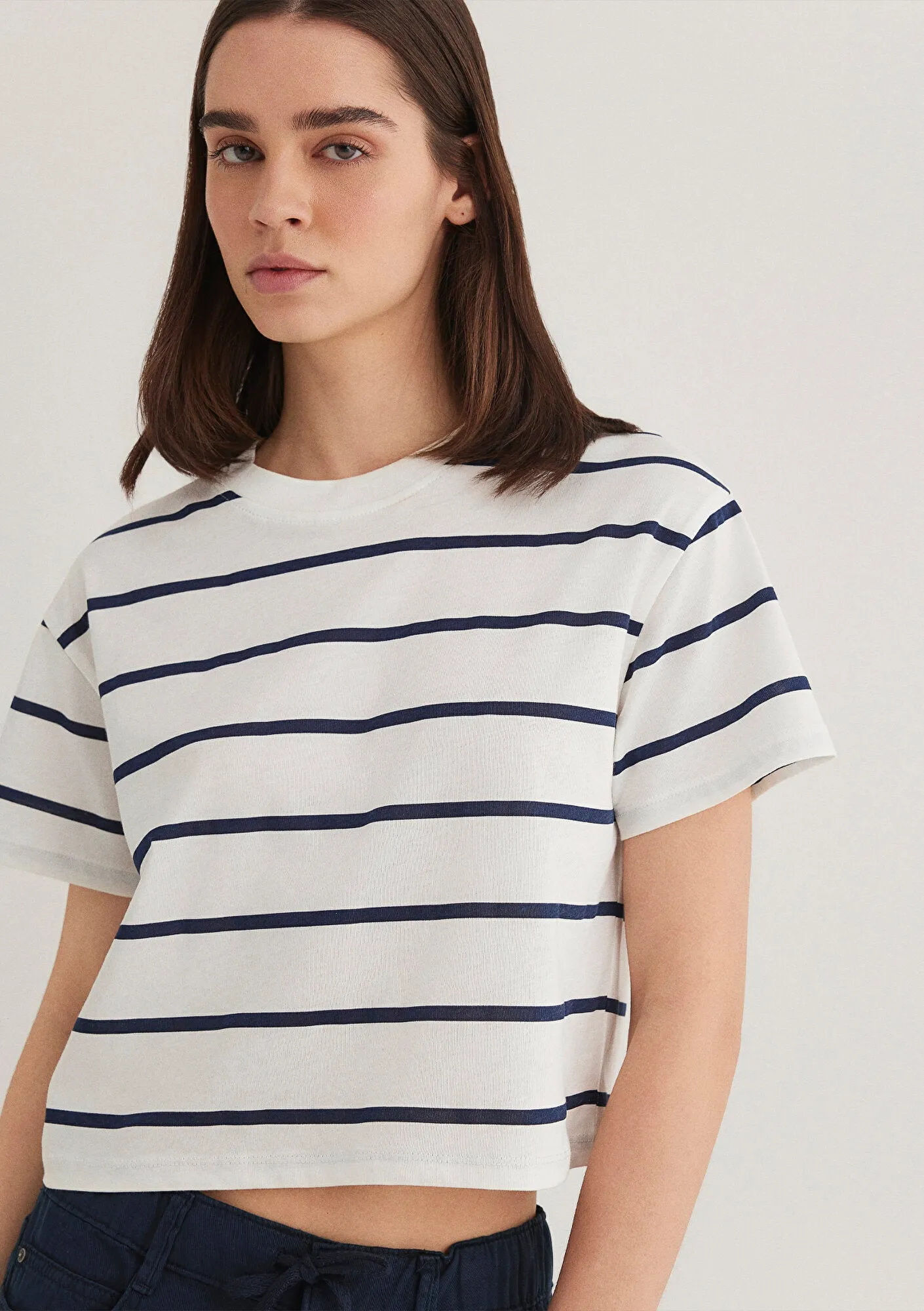 Navy Striped Crop T-Shirt