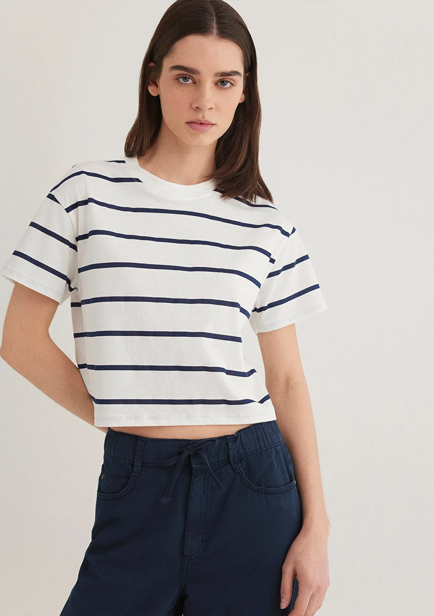 Navy Striped Crop T-Shirt