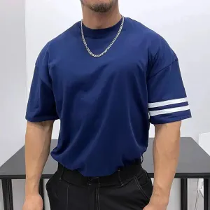 Neckline Drop Shoulder Striped T-shirt
