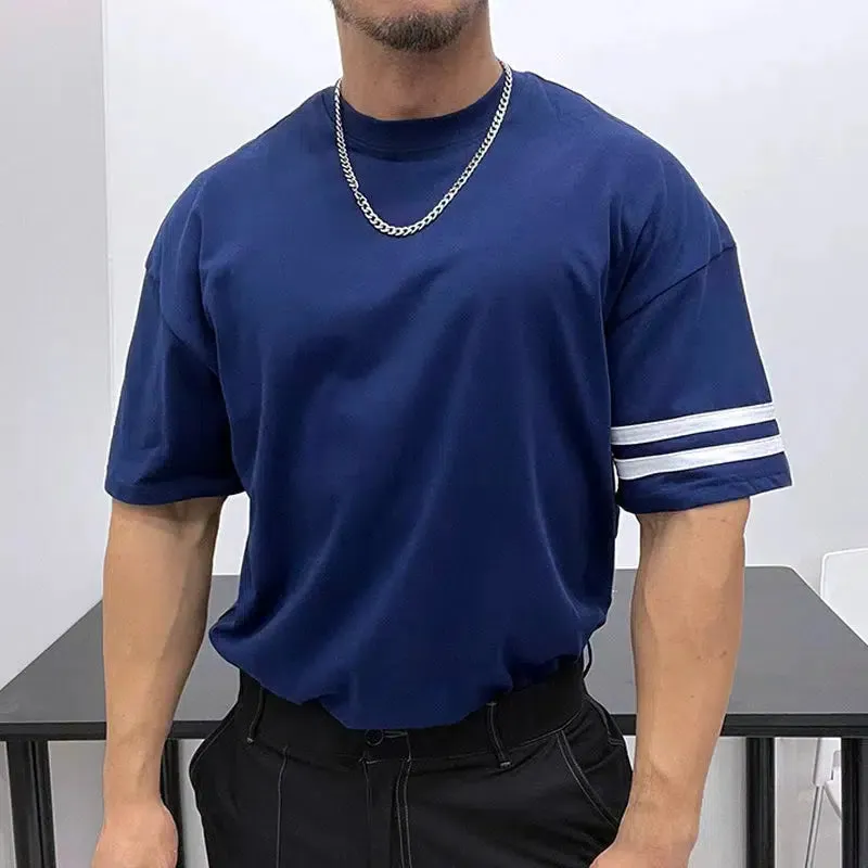 Neckline Drop Shoulder Striped T-shirt