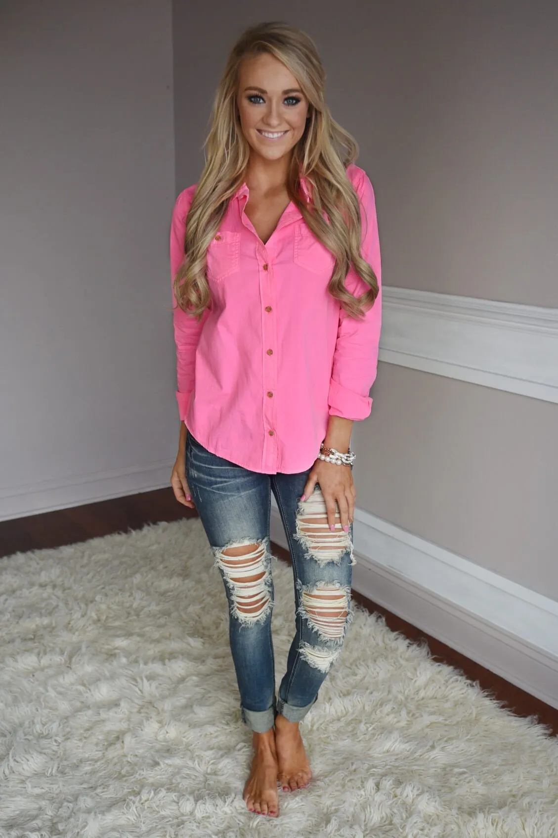 Neon Pink Button Up
