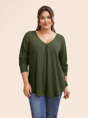 NEW Bloomchic Plain Waffle Knit Scoop Neck Plicated Detail T-shirt, Dark Green, PLUS Sz 28