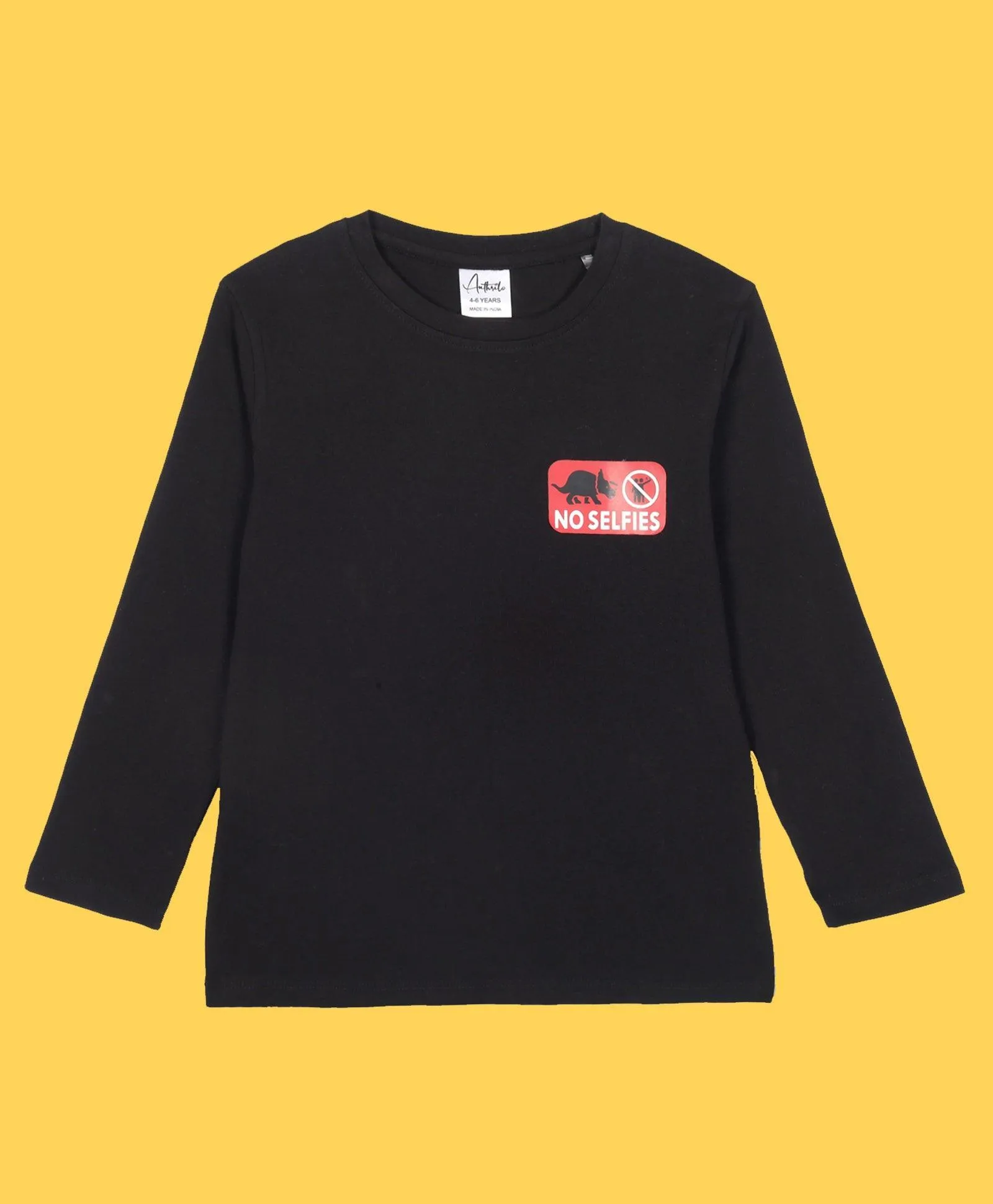 NO SELFIES BOYS LONG SLEEVE T-SHIRT - BLACK
