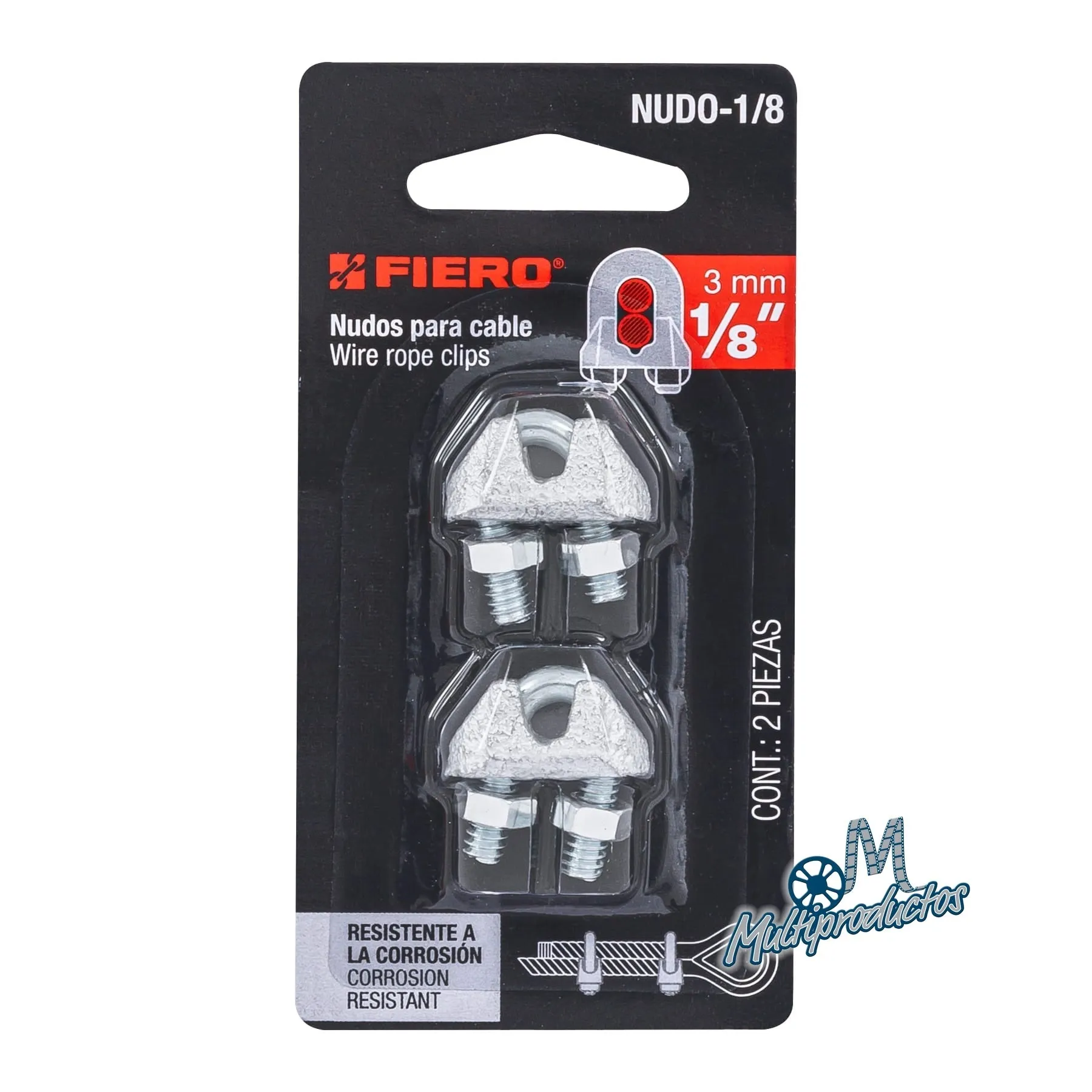 Nudos (perros) de hierro para cable de acero - Blister 2 piezas
