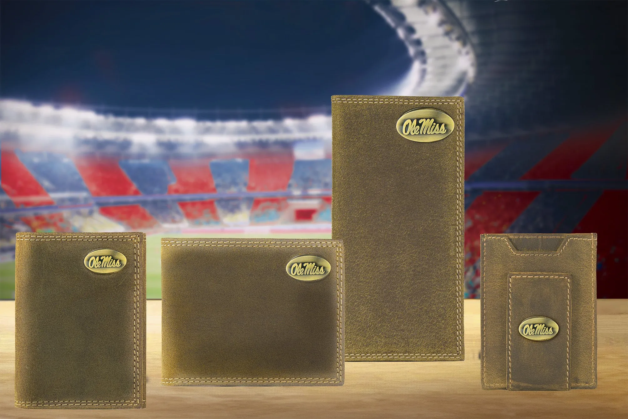Ole Miss Rebels Vintage Tan Leather Bifold Wallet