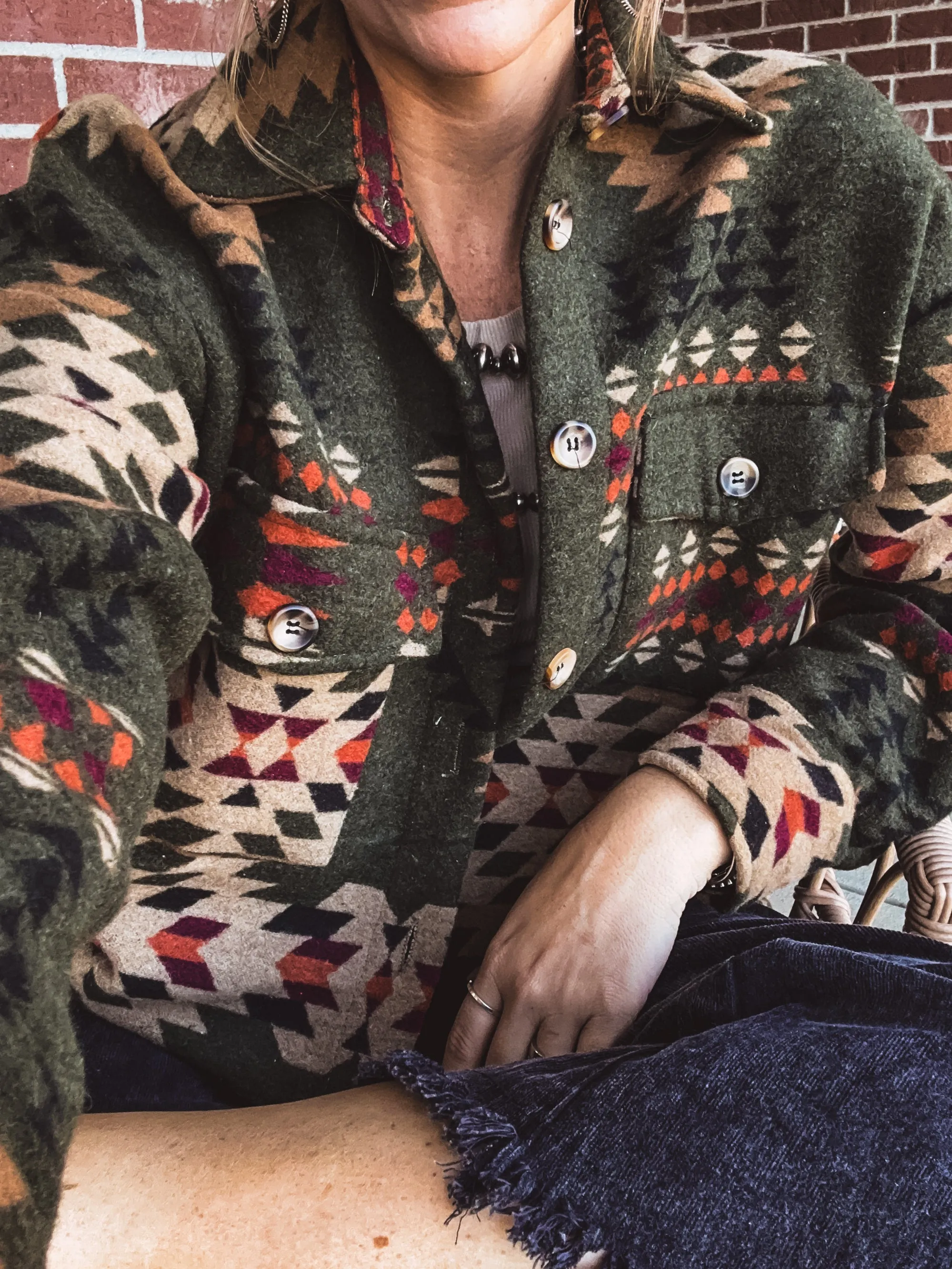 Olive Aztec Button Down Shacket