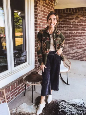 Olive Aztec Button Down Shacket