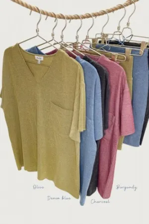 Olive Basic V with Pocket Top