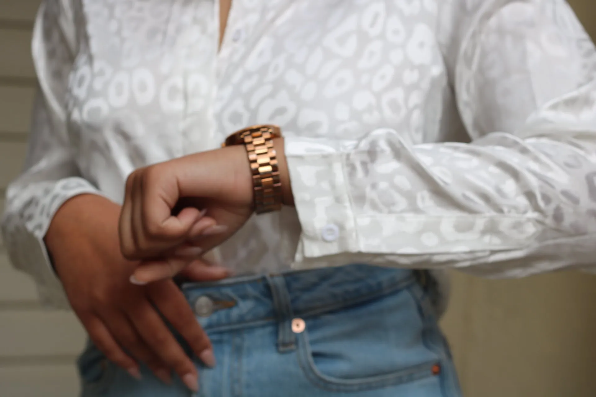 On The Prowl | Satin Leopard Button Down (White)