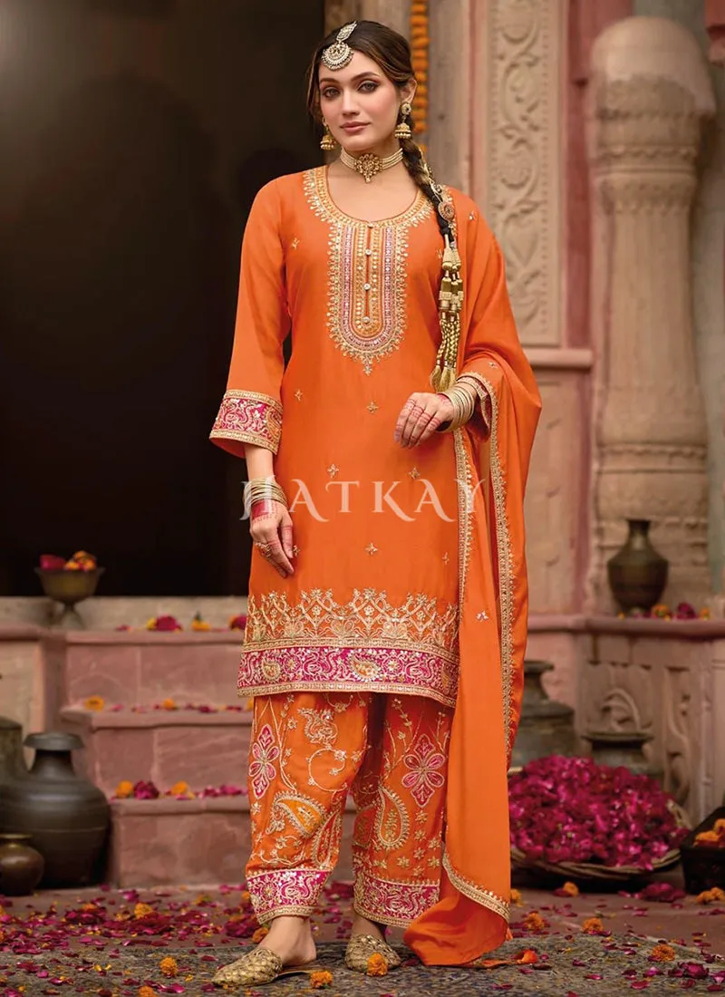 Orange Multi Embroidery Salwar Kameez