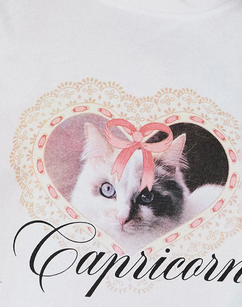 Oversize Basic Tee in White with Capricorn Motel Pet Print