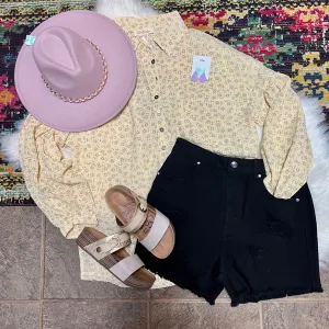 Pastel Yellow Flower Button-Up