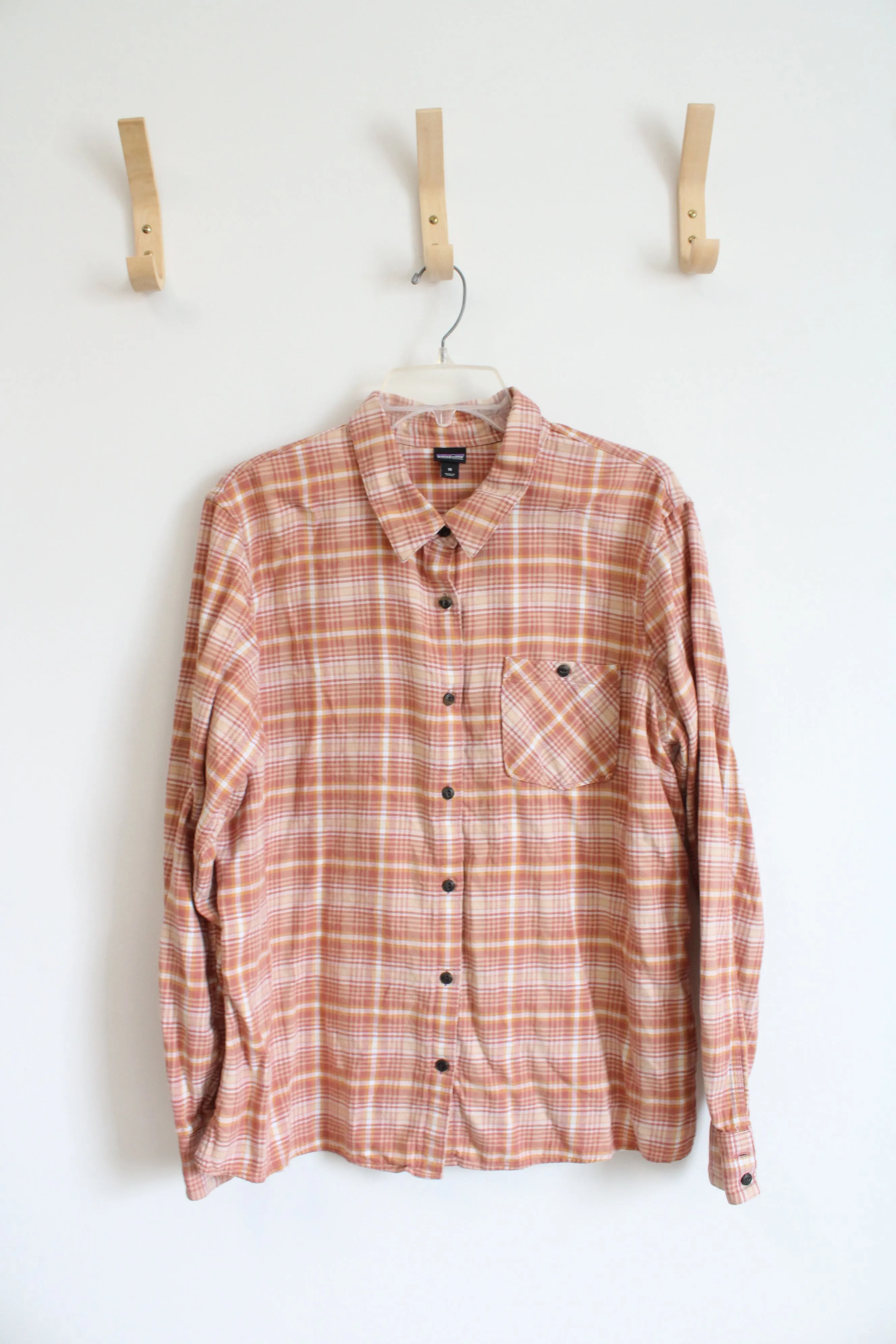 Patagonia Peach Orange Plaid Button Down Shirt | 16