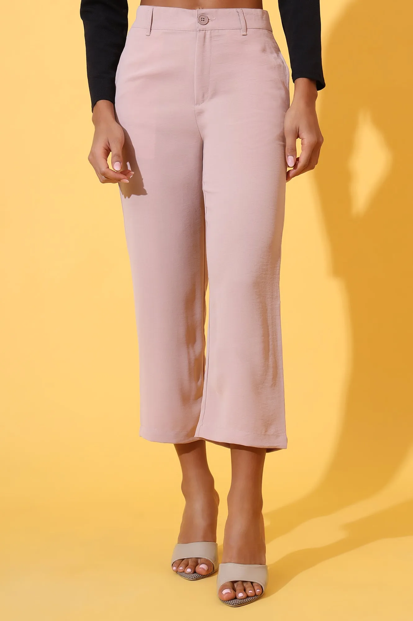 Peach Solid Straight Western Culottes