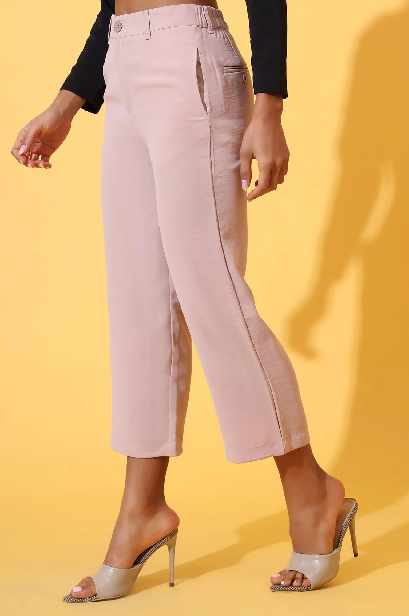 Peach Solid Straight Western Culottes