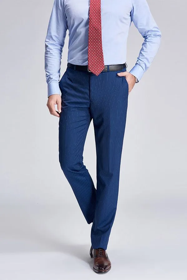 Peak Lapel Blue Mens Suits for Business Stripes Double Breasted Mens Suits