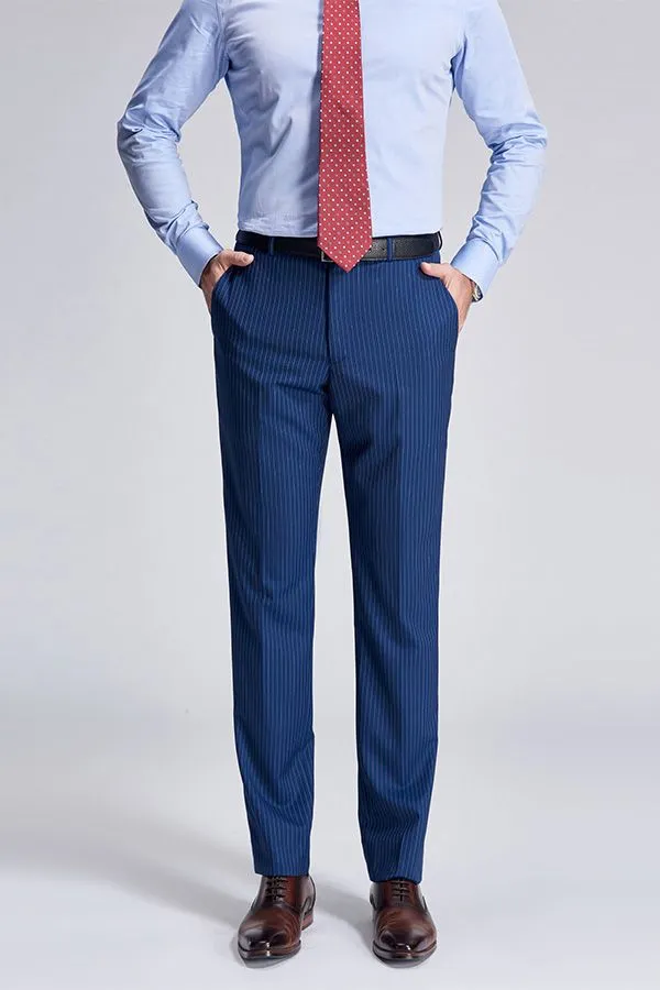 Peak Lapel Blue Mens Suits for Business Stripes Double Breasted Mens Suits