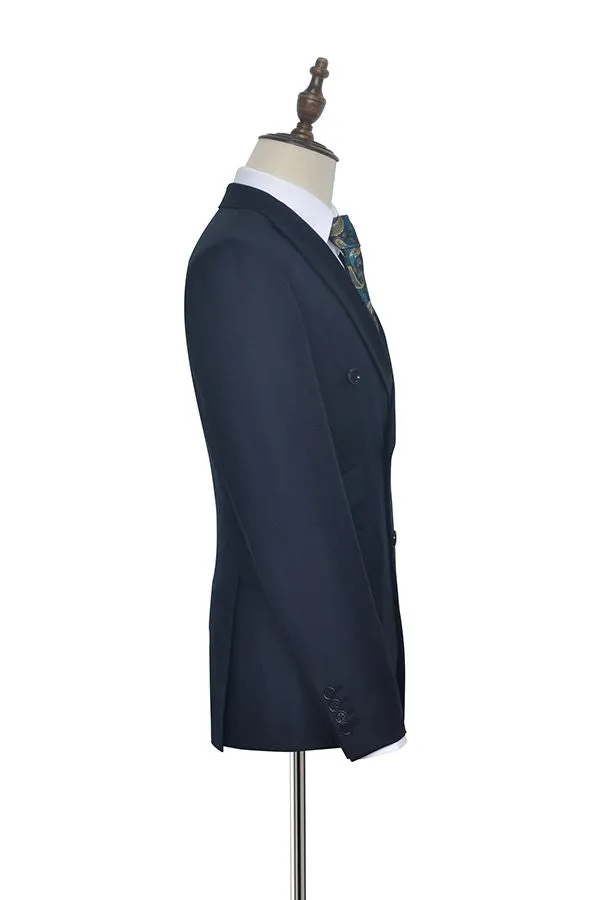 Peak Lapel Double Breasted Business Mens Suits for Formal Three Piece Dark Navy Suits for Men