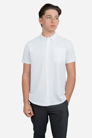 Performance Pique Short Sleeve Button Down Shirt White