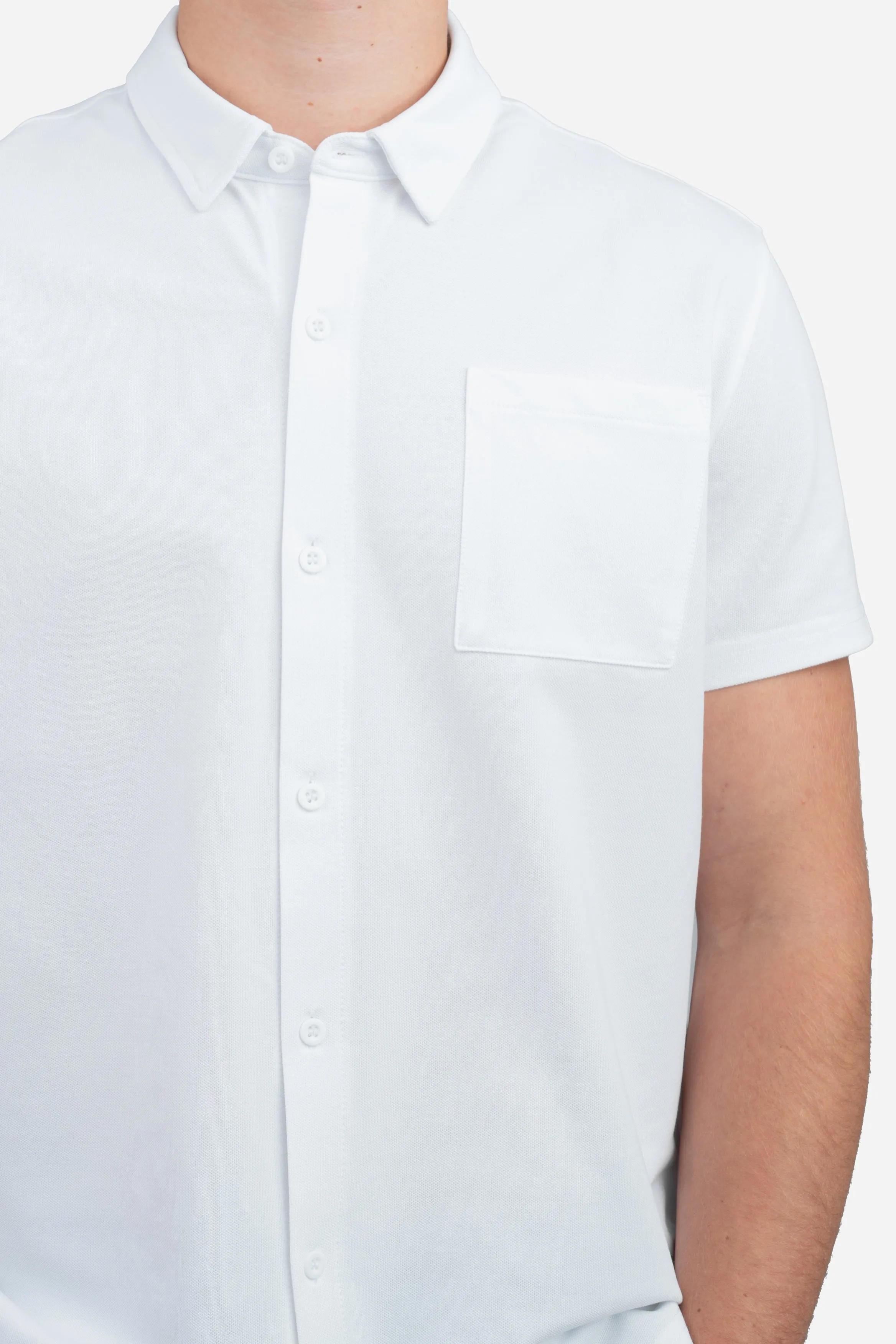 Performance Pique Short Sleeve Button Down Shirt White