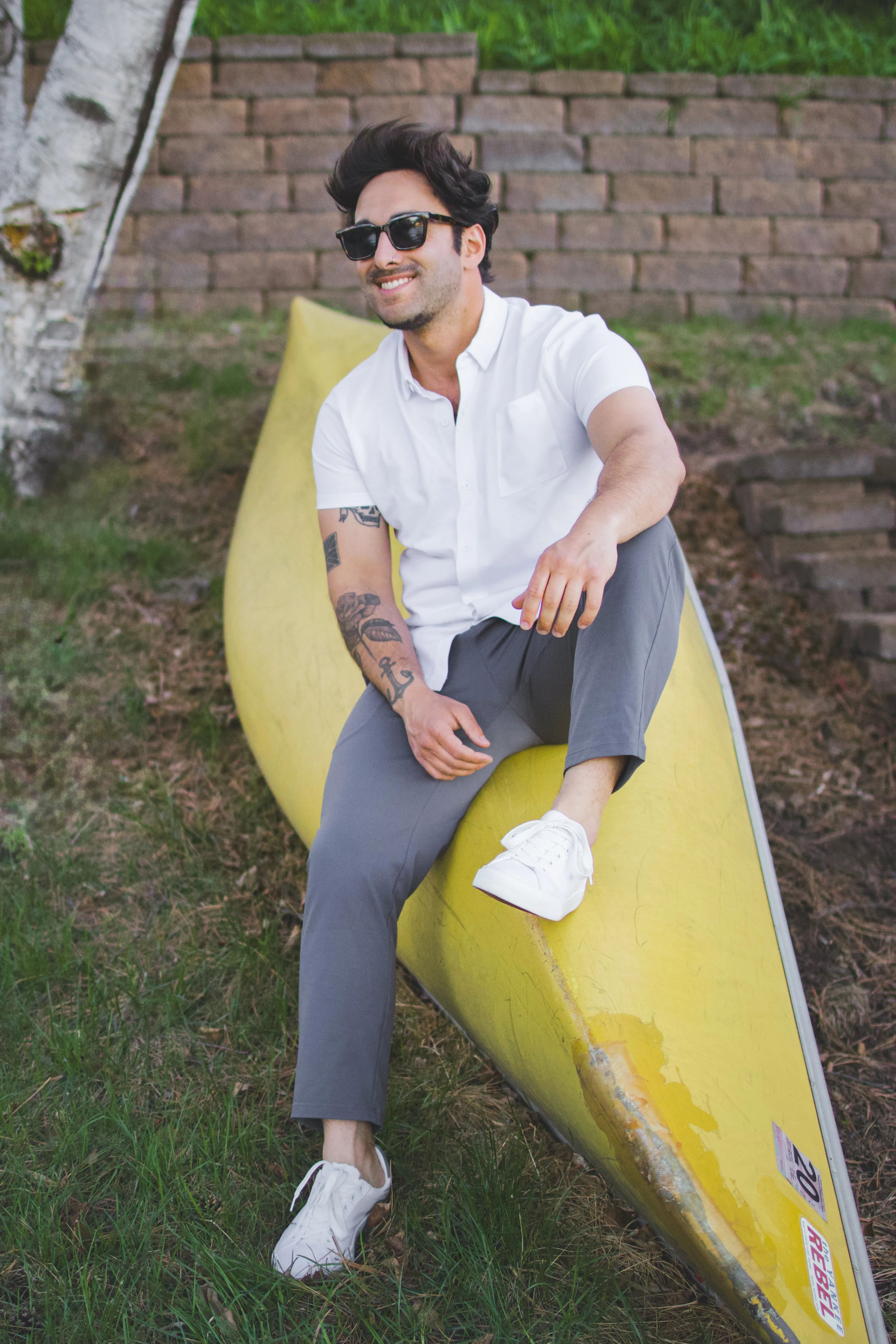 Performance Pique Short Sleeve Button Down Shirt White