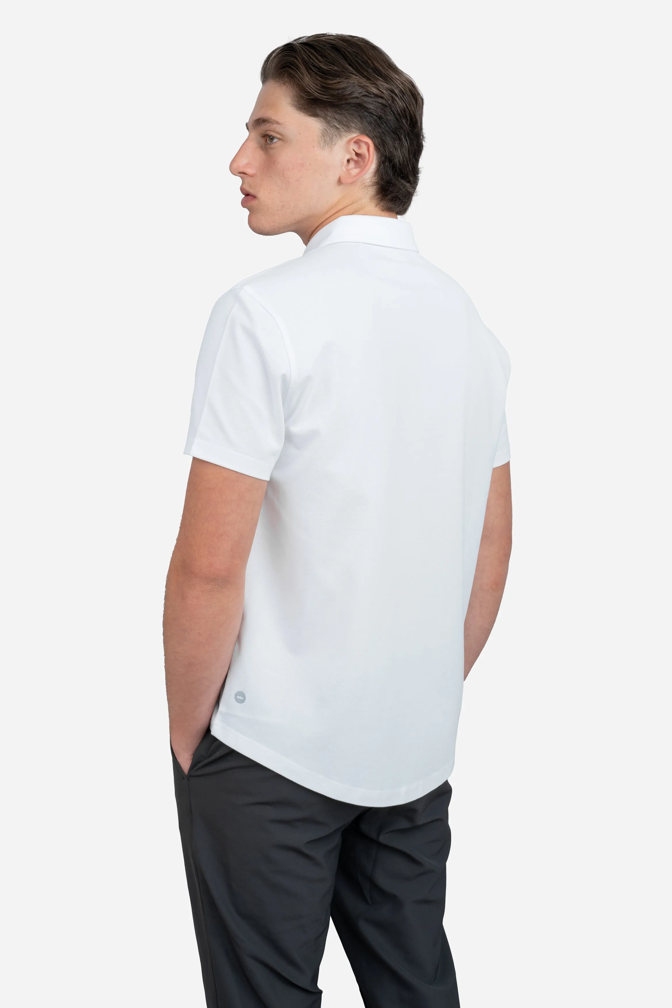 Performance Pique Short Sleeve Button Down Shirt White