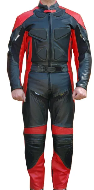 Perrini's Poison 2 pc Motorcycle Cow Hide Genuine Leather Suit Racing Red/ Black